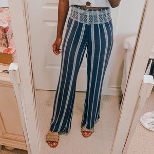 INDIGO REIN NAVY BLUE & WHITE STRIPED FLARE PANTS